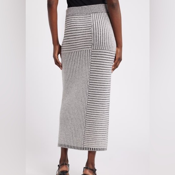 NORDSTROM HARBISON WOOL AND CASHMERE MAXI SWEATER SKIRT BLACK/GRAY LARGE NWT - Picture 2 of 11